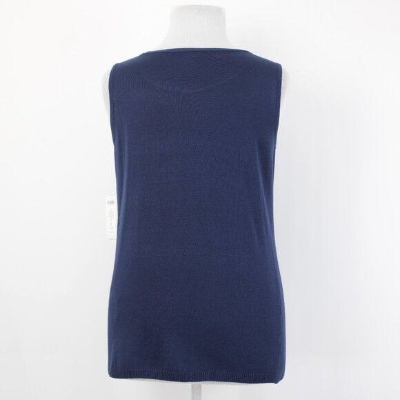 Chicos Top $50 Sz 2 Navy Blue Rib Trim Detail Tank Rayon Top - Picture 6 of 12